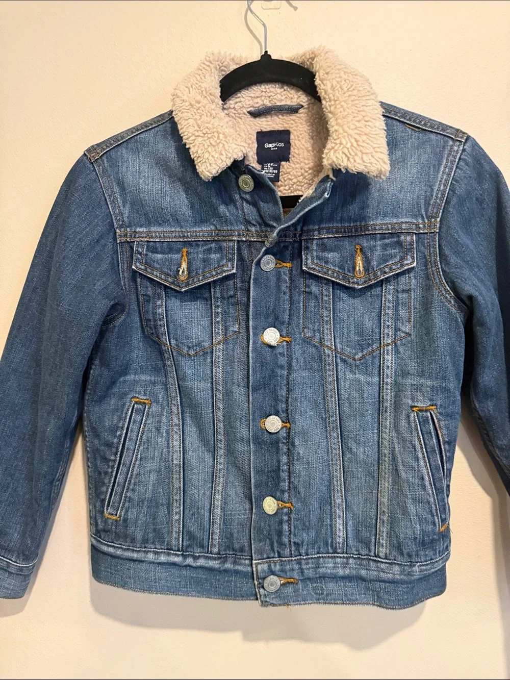 🧨Gap Kids Sherpa Collar Denim Jacket - Blue Classic Cute Comfortable Warm